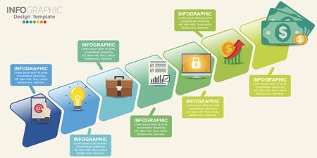 Infographic arrow design template 9 steps with place for your data. Vector illustration.のイラスト素材