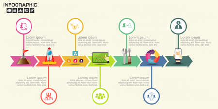 Timeline Arrow Infographics template 10 options. Isolated design elements. Vector illustration.のイラスト素材