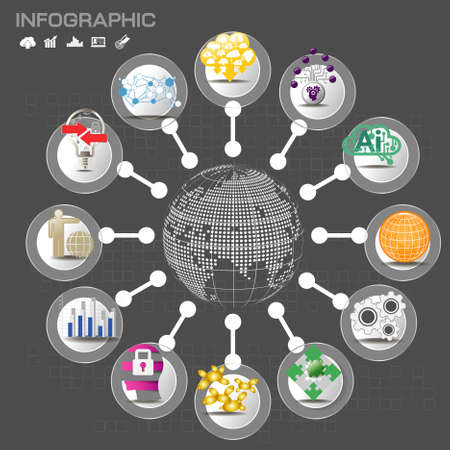 Circle With World Globe,Number and Information Text Design. 12 Options, Financial and Business Infographic with icons.のイラスト素材