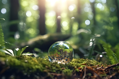 Plant growth on globe glass in nature concept eco earth dayの素材