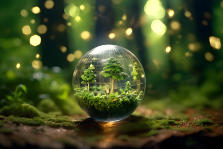 Plant growth on globe glass in nature concept eco earth dayの素材