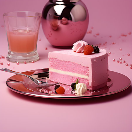 Homemade pink cake sweet pastry dessert with berries.の素材