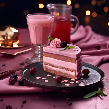 Homemade pink cake sweet pastry dessert with berries.の素材