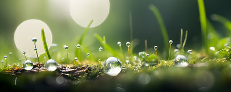 Environment Concept. Globe Glass In Green Forest With Sunlight.の素材