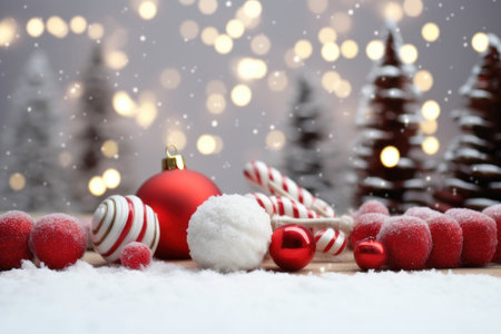Christmas holidays background with snow and decorations. AI generatedの素材