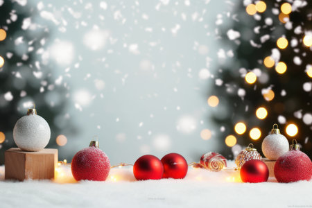 Christmas holidays background with snow and decorations. AI generatedの素材