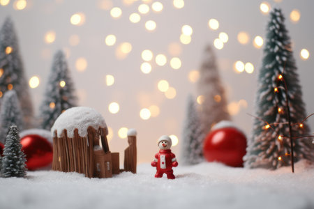 Christmas holidays background with snow and decorations. AI generatedの素材