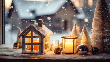Stylish Christmas scandinavian minimalistic interior with white decor. AI generatedの素材
