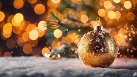 Christmas balls decorated on blurred background. Merry Christmas and Happy New Year. AI Generativeの素材