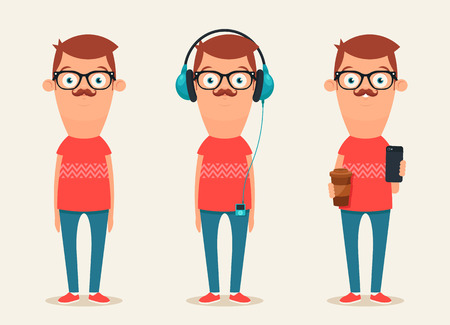 Cute Cartoon Hipsters. Colorful Vector Setのイラスト素材