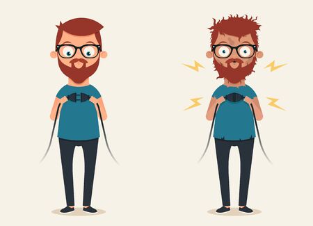 Bad Electrician. Funny Cartoon Illustrationのイラスト素材