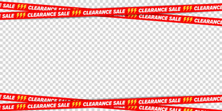 Clearance sale ribbon border frame for discount advertising. Crossed restriction tape on transparent background. Decoration element for banner, poster, brochure and flyer vector illustrationのイラスト素材