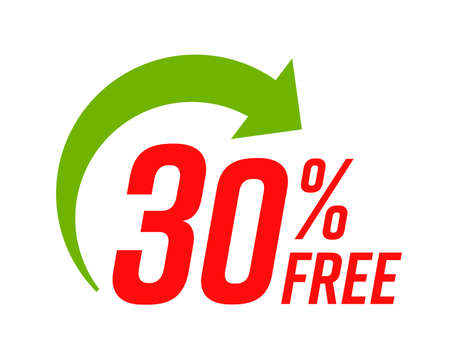 30 percent free sticker layout with arrow isolated on whiteのイラスト素材