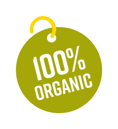 100 percent organic eco product round sale tag on whiteのイラスト素材