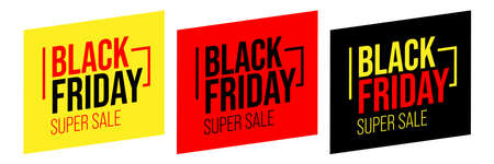 Set of Black Friday super sale promotion sticker template. Badge collection with special shop offer announcement vector illustration isolated on white backgroundのイラスト素材