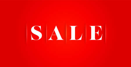 Minimal sale banner or retail shopping advertising sticker. Realistic header with headline on red background. Commercial marketing material vector illustrationのイラスト素材