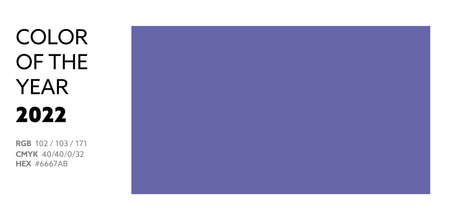 Color of the Year 2022 palette poster with RGB, CMYK and HEX code. Bold periwinkle with a red violet undertone colorのイラスト素材