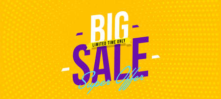Big sale promotion banner with limited time super offer. Label background template for online commercial marketing campaign, shopping coupon graphic element. illustrationの写真素材