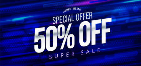 Limited time special offer 50 percent super sale banner. Promotion discount poster template...