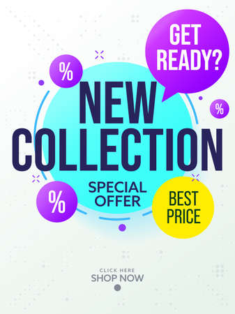 New collection announcement. Sale banner with special offer to shop now with best price vector illustrationのイラスト素材