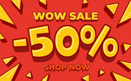 Minus fifty percent price discount sale promo template. Wow sale advertising design. Shopping offer advertisement banner vector illustrationのイラスト素材