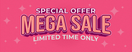 Mega sale pink banner template. Special offer limited time. Sale discount promotion on pink background. Mega sale advertisement vector illustrationのイラスト素材