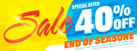 Sale up to 40 percent off. End of season discount. Special offer. Seasonal sale. Summer discount. spring sale. Bright sale banner, poster, coupon or voucher label template vector illustrationのイラスト素材