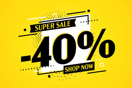 Minus 40 percent off. Super sale. Special offer discount coupon, sale banner or promotion poster vector illustration. Big price reduction for retail online shoppingのイラスト素材