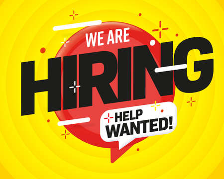 Hiring info banner template. Speech bubble with announcement message design vector illustration....