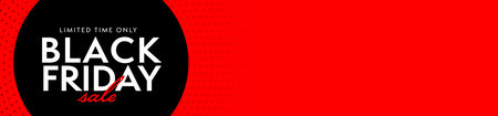 Black Friday shopping event red banner template. Limited time sale advertisement vector illustration. Black Friday discount special offer for cheap purchaseのイラスト素材