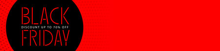 Black Friday discount up to 50 percent off red banner. Advertising template for Black Friday shopping event. Special discount offer on weekend vector illustrationのイラスト素材