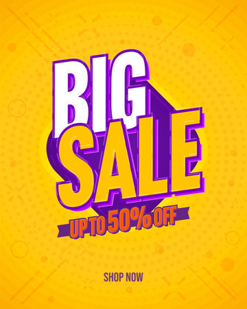 Big sale up to 50 percent off discount marketing offer. Retail shop special bargain advertising. Social media web poster giving half price on product or service vector illustrationのイラスト素材