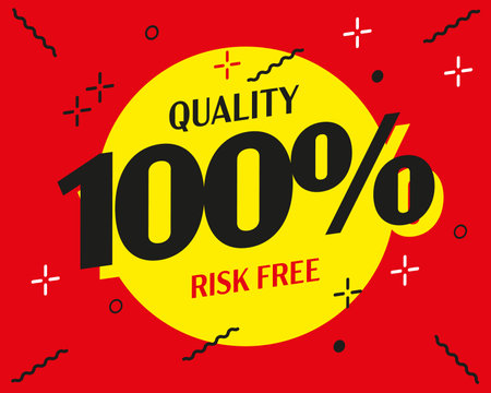 Info banner template. 100 percent quality and risk free assurance vector illustration. Guarantee badge or sale label design. Marketing, business and sale promotionのイラスト素材