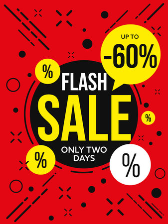 Flash sale. Discount banner advertising up to 60 percent with clearance term only two days vector illustrationのイラスト素材