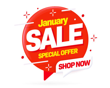 January sale sticker template. Winter sale. Special offer on christmas and new year holidays. Christmas sale promotion. Special discount seasonal offer advertising vector illustration isolated on whiteのイラスト素材