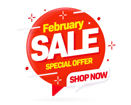 February sale sticker template. Winter sale. Special offer on valentines day holidays. Seasonal sale promotion. Special discount offer advertising vector illustration isolated on whiteのイラスト素材