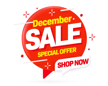 December sale sticker speech bubble label template vector illustration. Month sale announcement. Winter sale. Christmas discount promotion. Wholesale for shopping. Deal of monthのイラスト素材