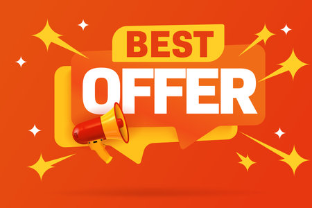 Best offer shop label template. Sale offer promotion. Discount advertising. Best sale sticker for retail marketing campaign. Shopping with clearance announcement vector illustrationのイラスト素材