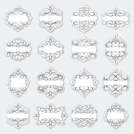 Set of Vintage Decorations Elements. Flourishes Calligraphic Ornaments and Frames. Retro Style Design Collection for Invitations, Banners, Posters, Placards, Badges and Logotypes.のイラスト素材