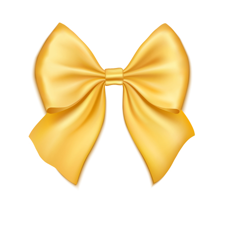 Realistic golden bow isolated on white background. Ribbon. Vector illustrationのイラスト素材