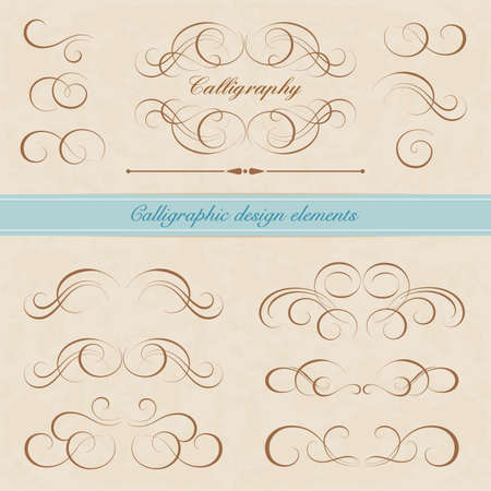Vector set of calligraphic design elements. Page decorationのイラスト素材