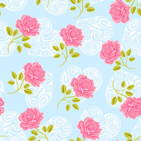 Seamless wallpaper pattern with roses, vector illustrationのイラスト素材