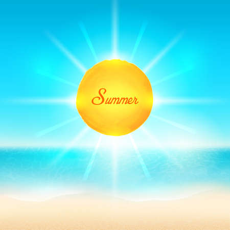 Beach and tropical sea with bright sun. Vector background.のイラスト素材
