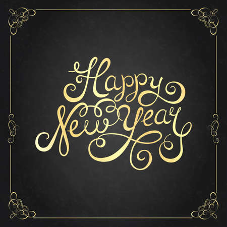 Happy New Year lettering for invitation and greeting card. Vector golden text.のイラスト素材