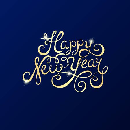 Happy New Year lettering for invitation and greeting card. Vector golden text.のイラスト素材