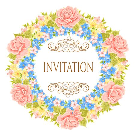 Vector flower wreath. Decorative floral element for design of invitations, greeting cards. Floral Frame.のイラスト素材