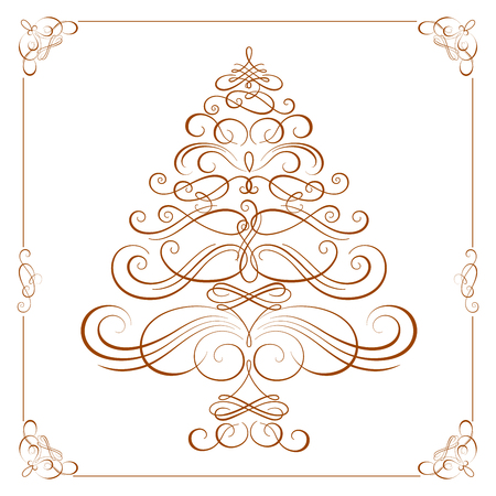 Calligraphy Christmas tree. Vector illustrationのイラスト素材