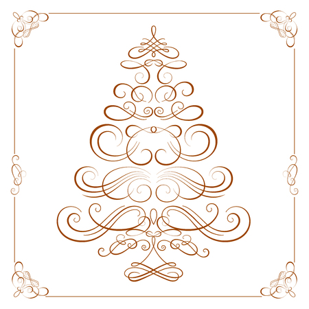 Calligraphy Christmas tree. Design element. Vector illustrationのイラスト素材