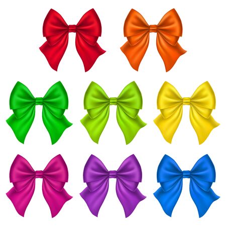 Set of Silk Bow. Vector Illustration. Colorful bows for Gift Design, Invitation Decorative Cards, Voucher Design, Holiday Invitation Design.のイラスト素材