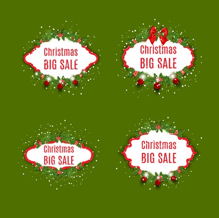 Set of vector sale labels. Christmas sale. New year sale. Set of Christmas design elementsのイラスト素材
